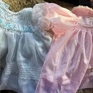 Vintage Nannette* Pastel Blue and Pink Handmade Baby Dresses